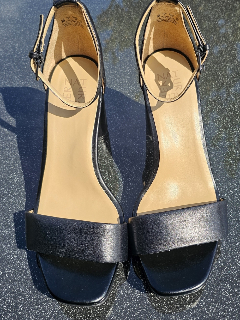 Naturalizer Black Open-Toe Ankle Strap Block Heels